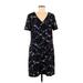 Ann Taylor Casual Dress - Mini V Neck Short sleeves: Black Floral Dresses - Women's Size Medium