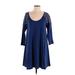 Roxy Casual Dress - Mini Scoop Neck 3/4 sleeves: Blue Dresses - Women's Size Small