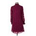 Tommy Hilfiger Casual Dress - Mini Turtleneck 3/4 sleeves: Burgundy Print Dresses - Women's Size 4