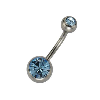 Bauchnabelpiercing ZEEME "Titan silberfarben Kristall hellblau", grau (grau, hellblau), Piercings, Damen, Titan