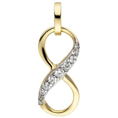 Ketten-Anhänger JOBO "Anhänger Unendlichkeit", gelb (gelbgold 375), Schmuckanhänger, Damen, Gelbgold 375, 375 Gold mit 10 Zirkonia Image