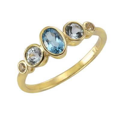 Fingerring VIVANCE "375/- Gelbgold mit Blautopas/Weißtopas" Gr. 56, gelb (gelb, blau), Fingerringe, Damen, 056 (17,8), G