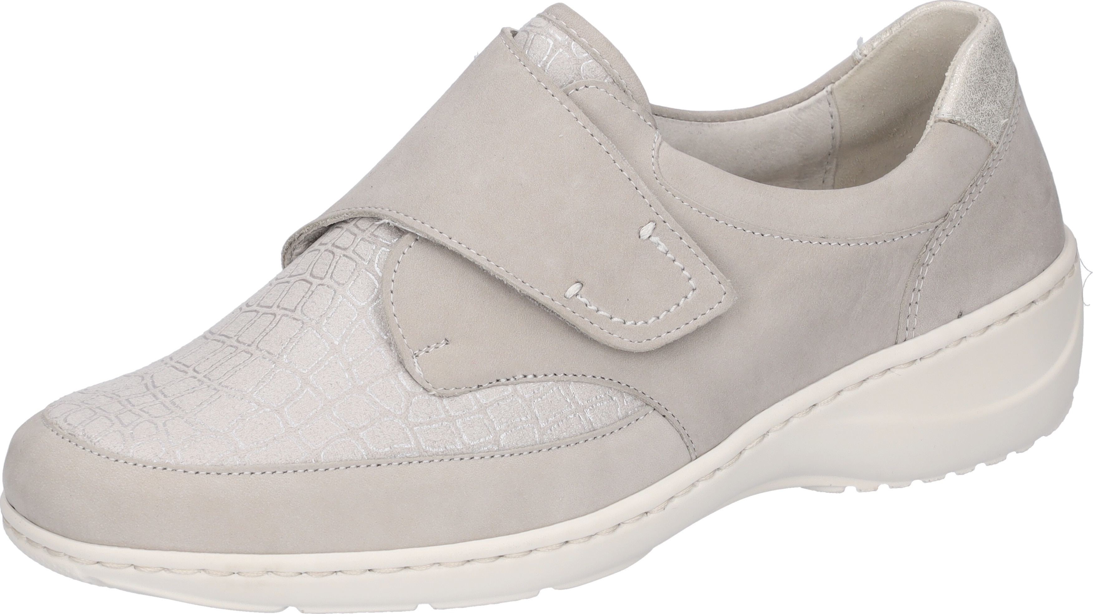 Klettschuh WALDLÄUFER "KYA-Soft", Damen, Gr. 5,5 (38,5), silber (hellgrau, silberfarben), Glattleder, Nubukleder, Textil, Schuhe Klettschuh, Komfortschuh, Halbschuh in komfortable Weite K = extraweit