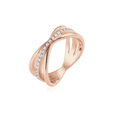 Fingerring ELLI PREMIUM "Wickelring Blogger Kristalle 925 Silber" Gr. 52, rosa (rosegold, weiß), Fingerringe, Damen, 52m