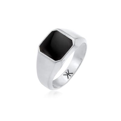 Siegelring KUZZOI "Herren Siegelring Emaille Schwarz Basic 925 Silber" Gr. 60, silber, Fingerringe, Herren, 60mm, Silber 925 (Sterlingsilber) Image