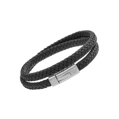 Lederarmband EMPORIO ARMANI "EGS2176040", schwarz (edelstahlfarben, schwarz), Armbänder, Damen, Edelstahl-Leder, Edelsta