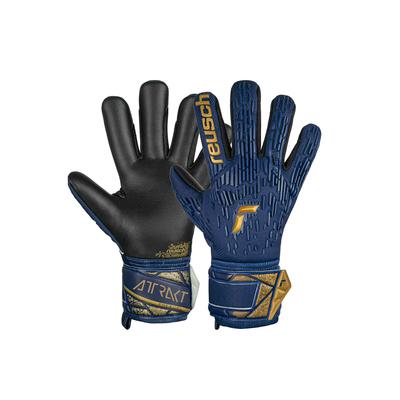 Torwarthandschuhe REUSCH "Attrakt Freegel Silver" Gr. 11, bunt (goldfarben, blau) Damen Handschuhe Sporthandschuhe