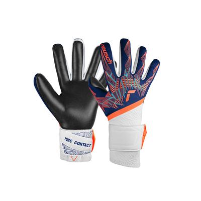 Torwarthandschuhe REUSCH "Pure Contact Gold", Damen, Gr. 10, blau (blau, orange), 80% Elastodien, 13% Polyester, 6% Polyamid, 1% Polyurethan, mehrfarbig, sportlich, Handschuhe, mit Hybrid Negative Cut