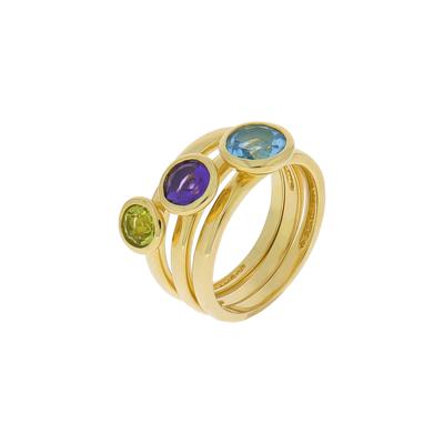 Fingerring ZEEME "Silber 925 vergoldet mit Blautopas (beh.) Peridot Amethyst" Gr. 56, gelb (gelb, blau), Fingerringe, Da