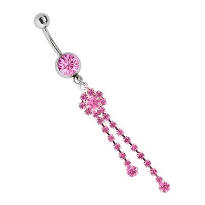 Bauchnabelpiercing ADELIA´S "Bauchnabelpiercing Banane mit Ketten Blumen Anhänger" Piercings rosa Damen Zirkoniakugel mit Ketten Blumen Stein Anhänger