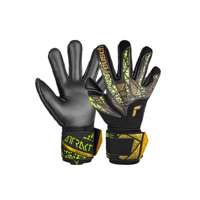Torwarthandschuhe REUSCH "Attrakt Duo Finger Support", Damen, Gr. 10, gold (schwarz, goldfarben), 50% Elastodien, 25% Polyester, 20% Polypropylen, 5% Polyamid, mehrfarbig, sportlich, Handschuhe, mit Evolution Negative Cut