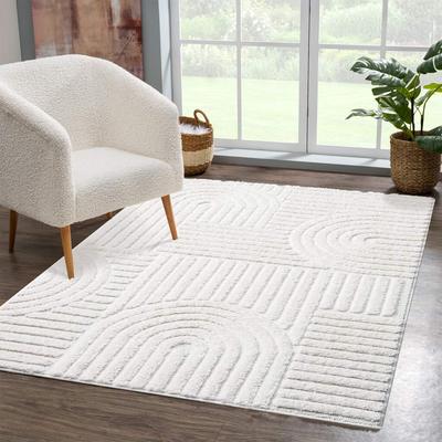 Hochflor-Teppich CARPET CITY "FOCUS765", beige (creme), B:160cm H:20mm L:230cm, Obermaterial: 100% Polypropylen, Teppiche, Boho-Teppich, Hochtief-Muster/ 3D-Effekt, für Wohnzimmer, Schlafzimmer Image
