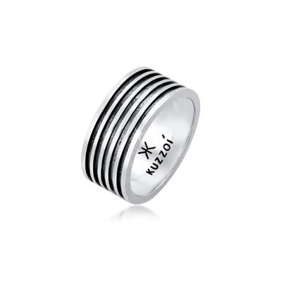 Silberring KUZZOI "Herren Bandring Massiv Rillen 925 Silber" Gr. 62, grau, Fingerringe, Herren, 62mm, ohne Stein, Silber