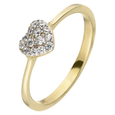 Goldring JOBO "Herz" Gr. 54, gelb (gelbgold 375), Fingerringe, Damen, 54, Gelbgold 375, 375 Gold mit 11 Zirkonia Image