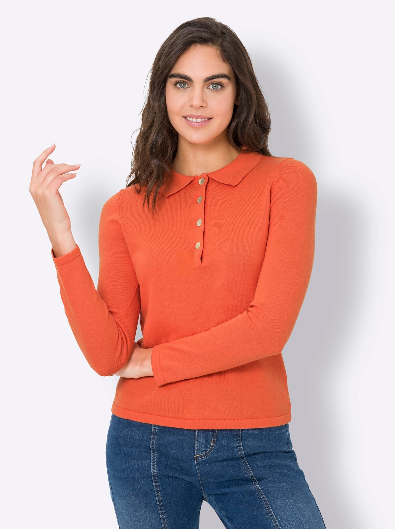 Polokragenpullover "Polopullover", Damen, Gr. 42, orange, 100% Baumwolle, B.C. BEST CONNECTIONS BY HEINE, unifarben, Pullover