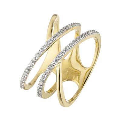 Goldring JOBO Gr. 54, gelb (gelbgold 375), Fingerringe, Damen, 54, Gelbgold 375, breit mehrreihig 375 Gold mit 52 Zirkon