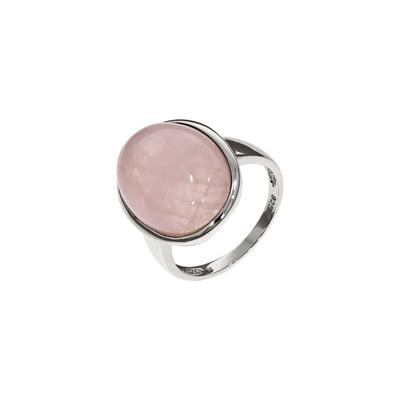 Fingerring ZEEME "Silber 925 rhodiniert mit echtem Rosaquarz 20x15mm" Gr. 60, weiß (weiß, rosa), Fingerringe, Damen, 060 (19,1), Silber 925 (Sterlingsilber) Image