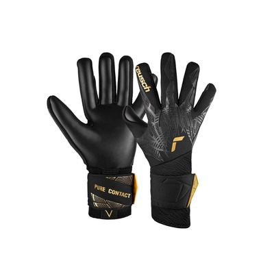 Torwarthandschuhe REUSCH "Pure Contact Infinity", Damen, Gr. 12, gold (schwarz, goldfarben), 77% Elastodien, 16% Polyester, 7% Polyamid, mehrfarbig, sportlich, Handschuhe, mit Hybrid Negative Cut