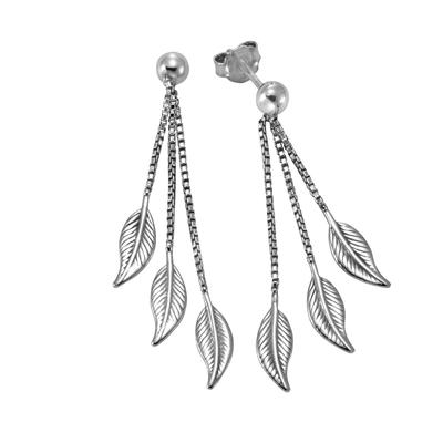 Paar Ohrhänger ZEEME "Silber 925 rhodiniert 41mm lang mit Blatt-Motiv", weiß, Ohrringe, Damen, ONE-SIZE, Silber 925 (Sterlingsilber) Image