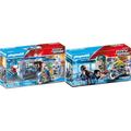 PLAYMOBIL City Action 70568 Polizei: Flucht aus dem Gefängnis, Für Kinder von 4 - 10 Jahre & City Action 70572 Polizei-Motorrad: Verfolgung des Geldräubers, Für Kinder von 4-10 Jahre