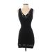 Astr Casual Dress - Mini V Neck Sleeveless: Black Print Dresses - Women's Size X-Small
