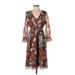 Hemant And Nandita Casual Dress - A-Line V-Neck 3/4 sleeves: Brown Floral Dresses - Women's Size 2