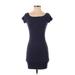 Susana Monaco Casual Dress - Bodycon Boatneck Short sleeves: Blue Print Dresses - Women's Size Small