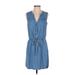 Gap Casual Dress - Mini V-Neck Sleeveless: Blue Solid Dresses - Women's Size X-Small