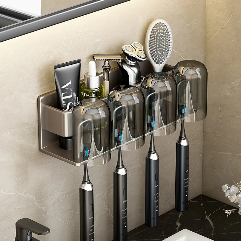 Porte-brosse à dents mural en alliage d'aluminium, support pour dentifrice, salle de bains, gain de place domestique, sans poinçonnage, accessoires de salle de bains