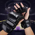 Gants d'entraînement de boxe professionnels pour adultes demi-doigt coussin en cuir Sanda