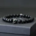 Noter-Bracelet en pierre d'onyx perlée pour homme Hip Hop 8mm invite à parler de loup animal