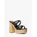 Michael Kors Corrine Leather and Straw Platform Sandal Black 7.5