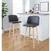 LumiSource Toriano 30" Contemporary Fixed-Height Barstool w/ Swivel In Natural Wood & Camel Faux Leather w/ Round Chrome Metal Footrest | Wayfair