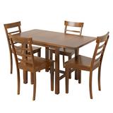 Red Barrel Studio® 5-Piece Square Drop Leaf Breakfast Nook Extendable Dining Table Set w/ 4 Ladder Back Chairs For Small Places in Brown | Wayfair