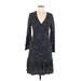 Jigsaw Casual Dress - A-Line Plunge 3/4 sleeves: Blue Dresses - Women's Size 8