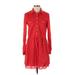 Gap Casual Dress - Shirtdress High Neck Long sleeves: Red Print Dresses - Women's Size Small