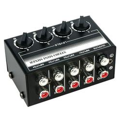 4 Channel Stereo Audio Mixer Support RCA Input and Output Mini Passive Stereo Mixer with Separate Volume Controls