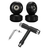 52mm 95A Skateboard Wheels with Silver Bearing Street Wheels with Skate Tool Black 4 Pack