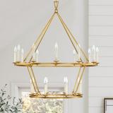 TRUE FINE 20-Light Gold Candle Style Wagon Wheel Chandelier - 40 in. W