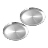 2 Pcs Stainless Steel Plate Round Food Dish Metal Dinner Plates Storage Barbecue Meat Container