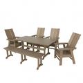 Polytrends Shoreside 6-Piece Rectangular Poly Eco-Friendly All Weather Outdoor Dining Set with Bench Weathered Wood