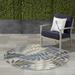 HomeRoots Gray and Blue Leaves Indoor Outdoor Rug 63 W x 63 D x 1 H 5 Round Indoor Round