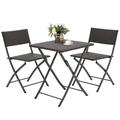 Grand Coffee 3-Piece Rattan Foldable Patio Furniture Wicker Square Table with Two Chairs Outdoor Bistro Set