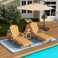 Polytrends Laguna All Weather Poly Pool Outdoor Chaise Lounge Set - with Square Side Table (3-Piece) Teak