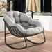 Outdoor Rattan Rocker Recliner Chair With Polyester Padded Cushion Beige