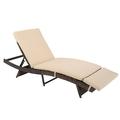 Outdoor Garden Patio Wicker Chaise Lounge Chair with Cushion Brown Wicker