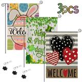 3Pcs Garden Flag - Valentines Welcome Flag St Patrick s Day Garden Flag St Patricks Flag 12.5 x 18 Inch Easter Garden Flag for Garden and Home Decorations F