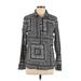 Tommy Hilfiger Long Sleeve Button Down Shirt: Black Paisley Tops - Women's Size Large - Print Wash