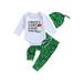 BABAMOON Newborn Baby Girl Boy Outfits Set Letter Print Long Sleeve Romper Jumpsuit+Golf Print Pants+Hat Clothes