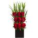 Nearly Natural Elegant Rose Artificial Arrangement in Black Vase - h: 20 in. w: 7 in. d: 5 in